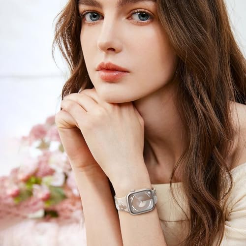 Witzon Floral Silicone Band Compatible with Apple Watch Bands For Women | 40mm 41mm 38mm 42mm 44mm 45mm 46mm 49mm, Engraved Cute Dressy Strap for iWatch Series 12 11 10 9 8 7 6 5 SE Ultra 4 3 2 1