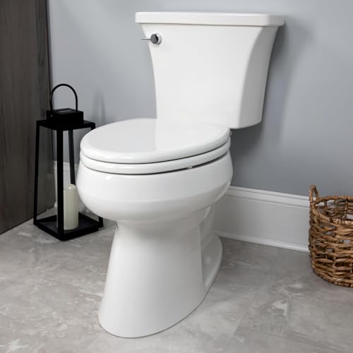 Mayfair Linden Slow Close Toilet Seat, Non Slip Heavy Duty Wood, Easy Install, Elongated, White