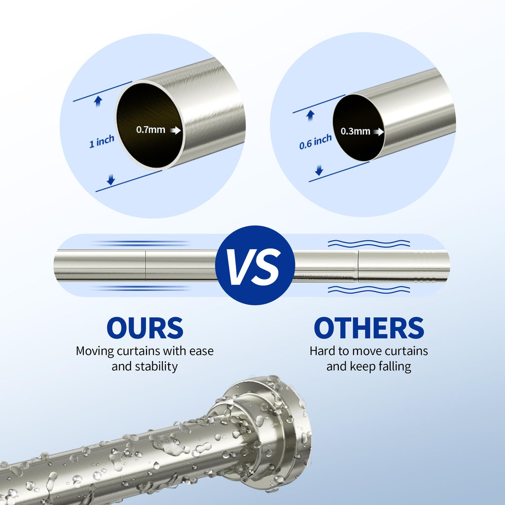 Mcrbeay Shower Curtain Rod, 1" Diameter Heavy Duty Tension Shower Rod | Adjustable 28-74 inch Non Slip No Drill Spring Tension Rod For Bathroom, Shower Stall, No Rust, Brushed Nickel