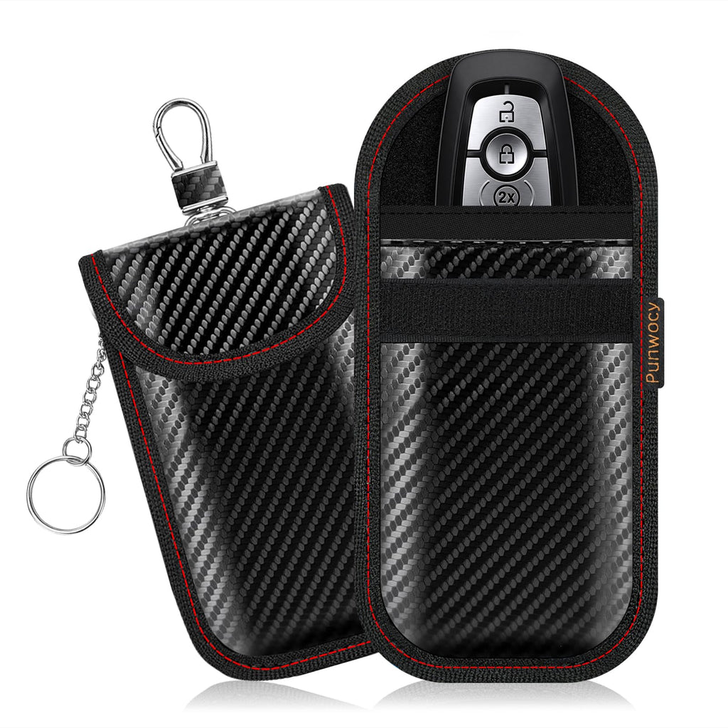 Punwocy Faraday Pouch for Key Fob, Faraday Bag for Car Keys, 2 Pack | Dual-Layer Signal Blocking: Helps block key fob signals to reduce relay-attack risk. Fits most car key fobs at home or away.