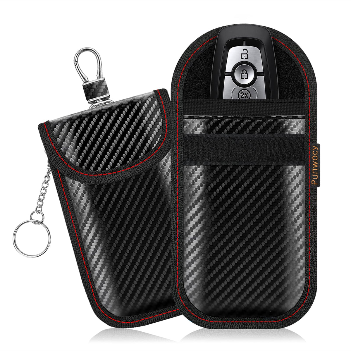 Punwocy Faraday Pouch for Key Fob, Faraday Bag for Car Keys, 2 Pack | Dual-Layer Signal Blocking: Helps block key fob signals to reduce relay-attack risk. Fits most car key fobs at home or away.