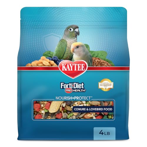 Kaytee Forti-Diet Pro Health Nourish+Protect Conure & Lovebird Food, 4 lb | Balanced digestion. Conure food with prebiotics and probiotics. Parrot food, antioxidants, omega-3s