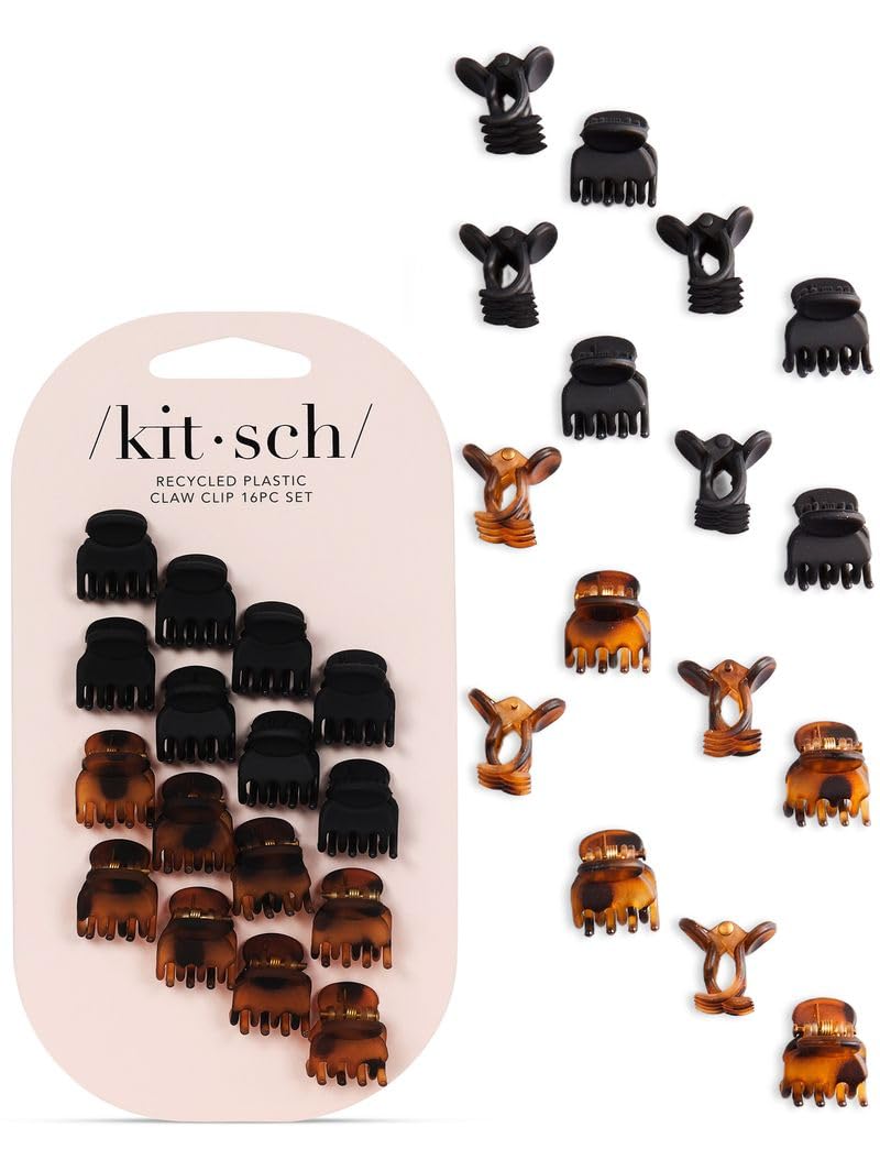 Kitsch Mini Hair Clips for Women - Tortoise & Black, 16 Pcs | Stays In Place Without Pulling or Snagging, Durable & Sturdy Plastic Small Hair Clips For Bangs, Stylish Hair Accessories