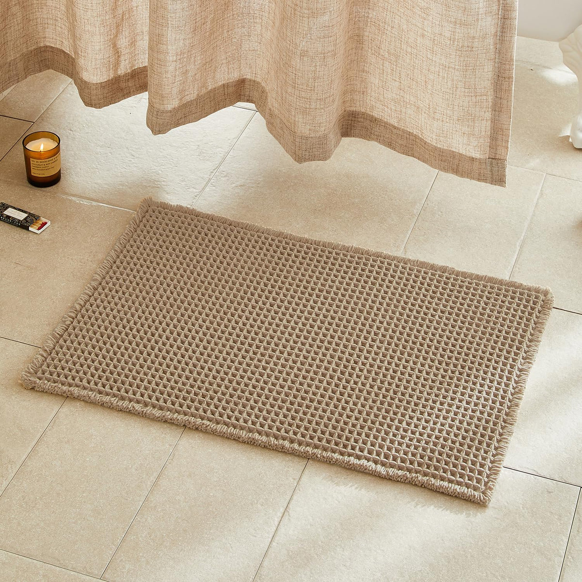 TYUU Waffle Bath Mat, Boho Bathroom Rugs Non Slip Washable, 30x20 Khaki | Super Absorbent Quick Dry Bath Rug, Non-Slip Backing, Soft Waffle Boho Farmhouse Bathroom Mats, Tub, Shower & Home Decor