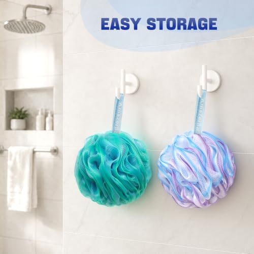 AmazerBath Loofah Sponge 75g/Piece, Exfoliating Bath Sponge Body Scrubber - Loofa Set of 4 Flower Color (Large, Green-Purple)