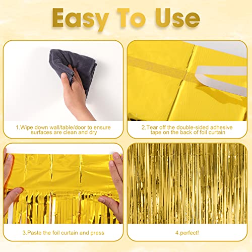 Voircoloria Gold Foil Fringe Backdrop Curtains, 3.3x8.2ft, 3 Pack | Tinsel Streamers, For New Years Eve, Graduation, Birthday, Baby Shower