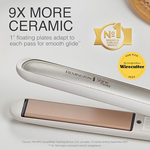 Remington Shine Therapy 1 Inch Hair Straightener, Argan Oil & Keratin | Keratin ceramic plates deliver smooth results; this flat iron reduces frizz for ideal hair styling.
