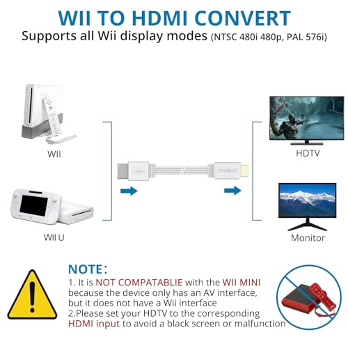 AUTOUTLET Wii to HDMI Adapter, 1080P Wii Converter Built-in 5ft HDMI Cable | for Full HD Device, Plug & Play, Compatible with Nintendo Wii, Wii U, Supports All Wii Display Modes, White