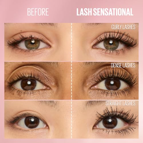 Maybelline Lash Sensational Washable Mascara, Lengthening and Volumizing for a Full Fan Effect, Blackest Black, 1 Count