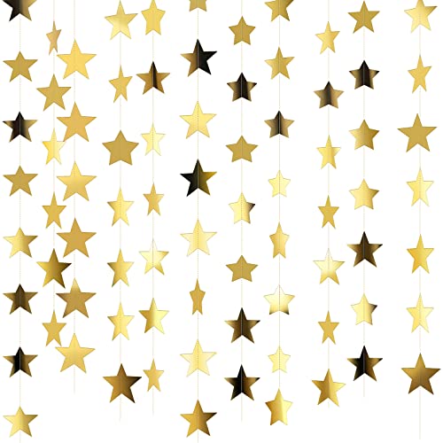 Patelai 130 ft Star Garland Banner Decor, Gold | Glitter Star Hanging Streamer, Twinkle Backdrop, Christmas Decorations, Birthday Supplies, Homecoming Party Decorations