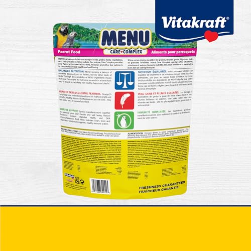 Vitakraft Menu Parrot Food 5 lb. | Nutrient-Rich Seed Blend, Natural Foraging Mix, Daily Diet Formula, Resealable Bag, 5 lb Pack