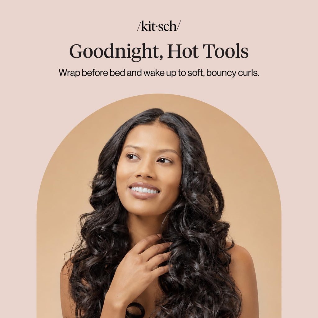 Kitsch Satin Heatless Curls Overnight Set - Sunset Tie Dye | No Heat Damage Overnight Curls | Comfortable Frizz Free Hair Curlers To Sleep In with 34" Hair Waver & 2 Satin Scrunchies