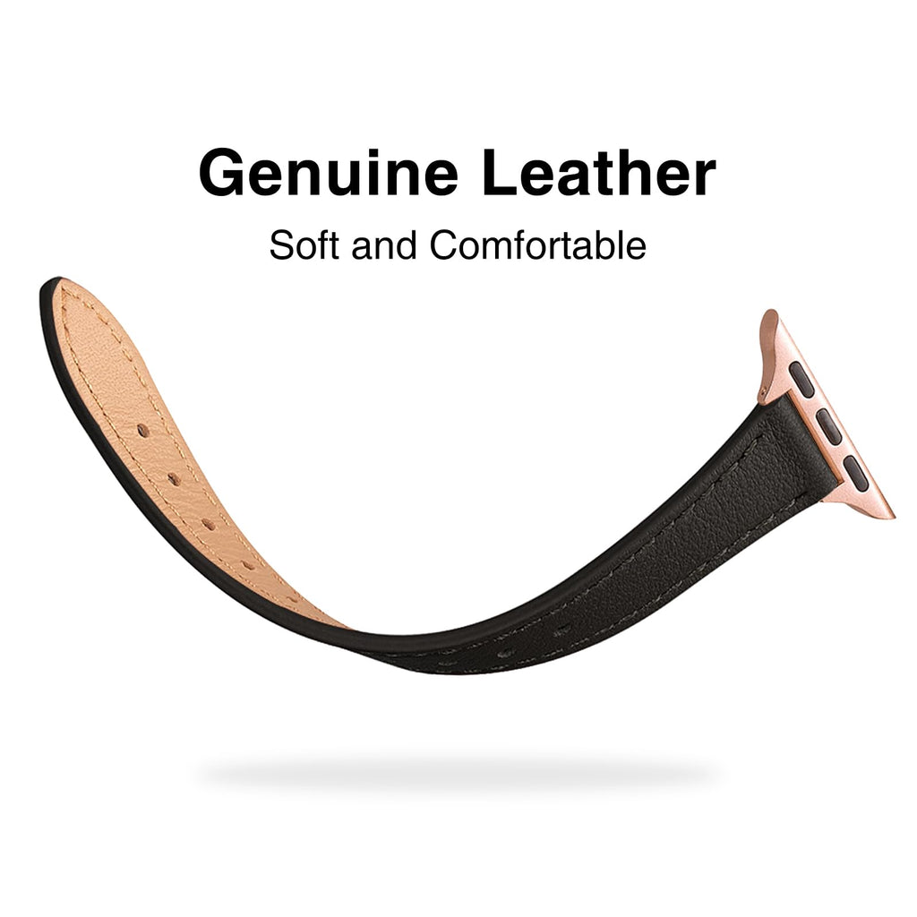 STIROLL Slim Leather Band Compatible with Apple Watch Bands for Women | Genuine Leather Thin Strap, 40/41/38/42mm(Series 12 11 10), Fits iWatch SE 9 8 7 6 5 4 3 2 1, for Small Wrists, Daily Wear