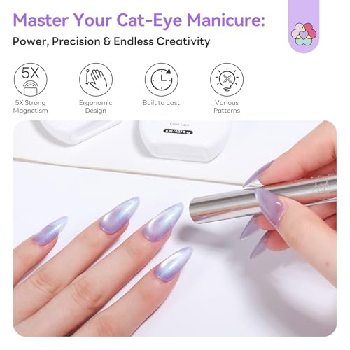 SAVILAND 5X Strong Cat Eye Magnet Dual-Ended Nail Magnet Stick | Neodymium Cat Eye Gel Nail Polish Magnet, Ergonomic Magnetic Nail Wand, 3D Cateye Nails, Cat-Eye Effect for Nail Art
