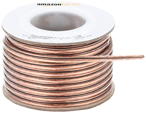 Amazon Basics 16-Gauge Speaker Wire Cable, Polarity Marked, 50 feet, Transparent