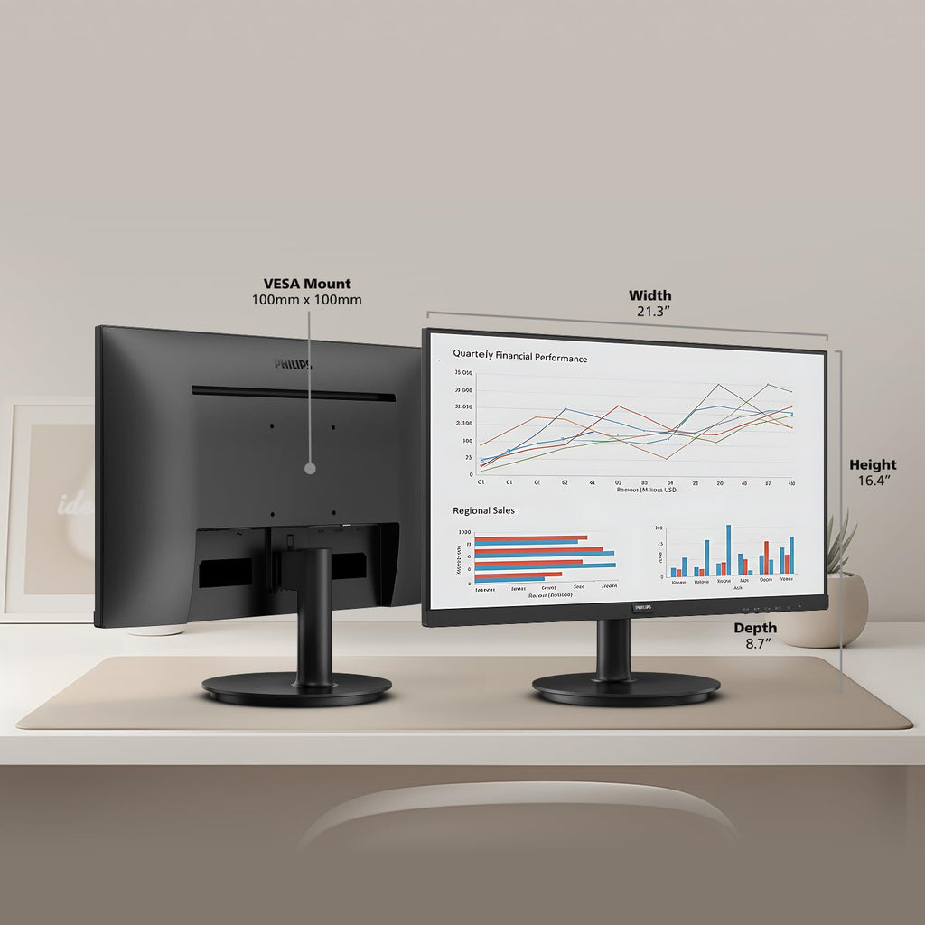 Philips 24 Inch Computer Monitor FHD 100Hz VA VESA Flicker-Free, 241V8LB | 1920×1080 LED Monitor, 4ms GtG, Adaptive Sync, HDMI 1.4, Tilt Adjust, Low Blue Light, 4yr Advance Replacement Warranty
