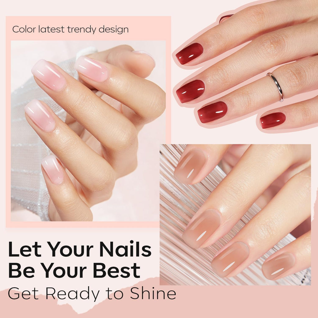 modelones Jelly Nail Polish, 6 Colors Quick Dry Nude Pink Nail Polish Set | Air Dry Nail Polish, No UV Lamp Needed, User-Friendly Red Brown Polish Kit, Nail Art Home Salon, Gift for Women