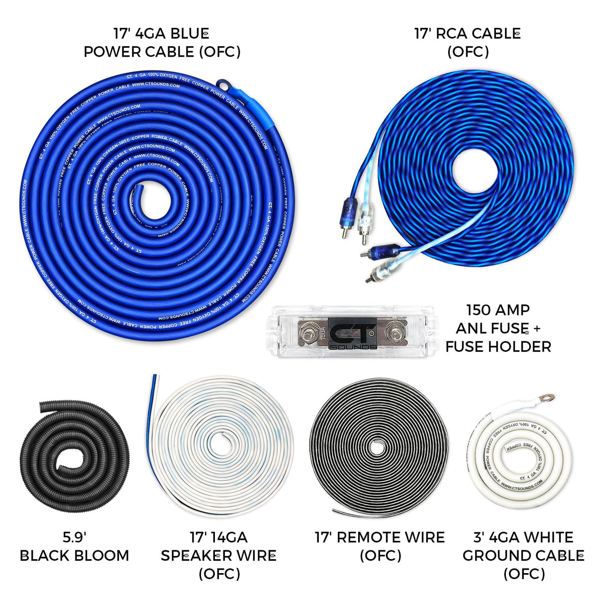 CT Sounds 4 Gauge OFC Complete Amp Wiring Install Kit, AMPKIT-4GA-ELITE