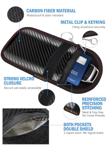 Punwocy Faraday Pouch for Key Fob, Faraday Bag for Car Keys, 2 Pack | Dual-Layer Signal Blocking: Helps block key fob signals to reduce relay-attack risk. Fits most car key fobs at home or away.