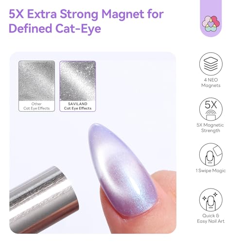 SAVILAND 5X Strong Cat Eye Magnet Dual-Ended Nail Magnet Stick | Neodymium Cat Eye Gel Nail Polish Magnet, Ergonomic Magnetic Nail Wand, 3D Cateye Nails, Cat-Eye Effect for Nail Art