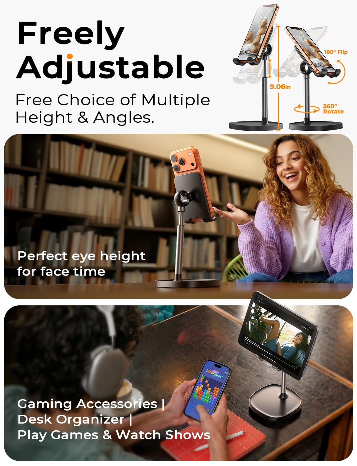 LISEN Cell Phone Stand Phone Holder for Desk, Office Decor Gadgets for Men | Office Gifts for Women, iPhone Stand, Gadgets for Men, Office Decor, Gaming Desk Accessories for Samsung Fold 8, Switch, iPad