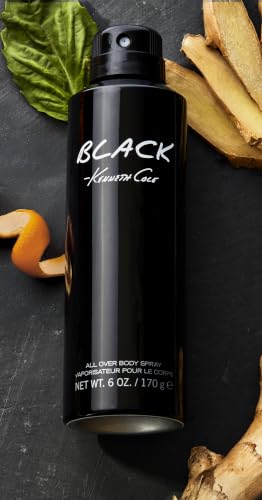 Kenneth Cole Black All Over Body Spray for Men, 6.0 Fl. Oz | Body Spray Cologne for Men, Aromatic Woody Fragrance, Notes of Watermint, Mandarin, Cedar, and Musk, Long-Lasting Cologne