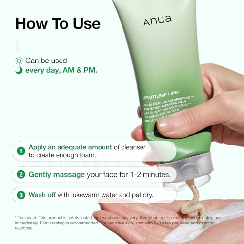Anua Heartleaf Quercetinol Pore Deep Cleansing Foam, 5.07 fl.oz | Face wash for Pore Refining Cleanser, Hydrating Daily Cleanser for Double Cleansing, Gentle Foaming with BHA, Korean Skincare