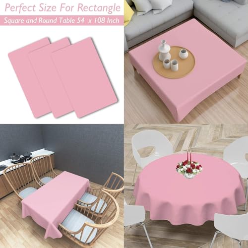 Childom 3 Pack Plastic Tablecloths for Rectangle Tables 54" x 108" Pink Disposable Table Cloths for 6 to 8 Foot Valentines Day Table Cloth Indoor Outdoor Parties Birthday Wedding Christmas Anniversary