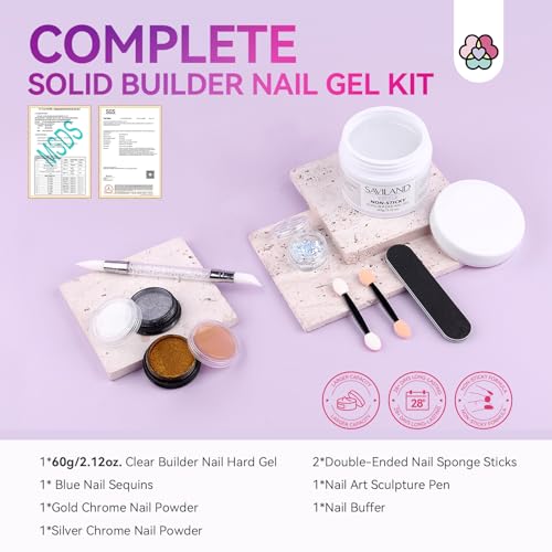 SAVILAND 60g Solid Builder Nail Gel Non-Sticky Sculpting Gel for Nail Art | 3d Sculpting Molding Gel for Carving Pattern Extension, Clay like Texture with Sequins Chrome Powder, Nail Art Home Manicure
