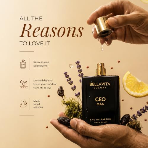 Bellavita Luxury CEO MAN Eau de Parfum | 100 ml (3.4 fl.oz.) | Perfume for Men | Mandarin, Lemon, Lavender, and Vetiver Notes | Long Lasting Men's Fragrance