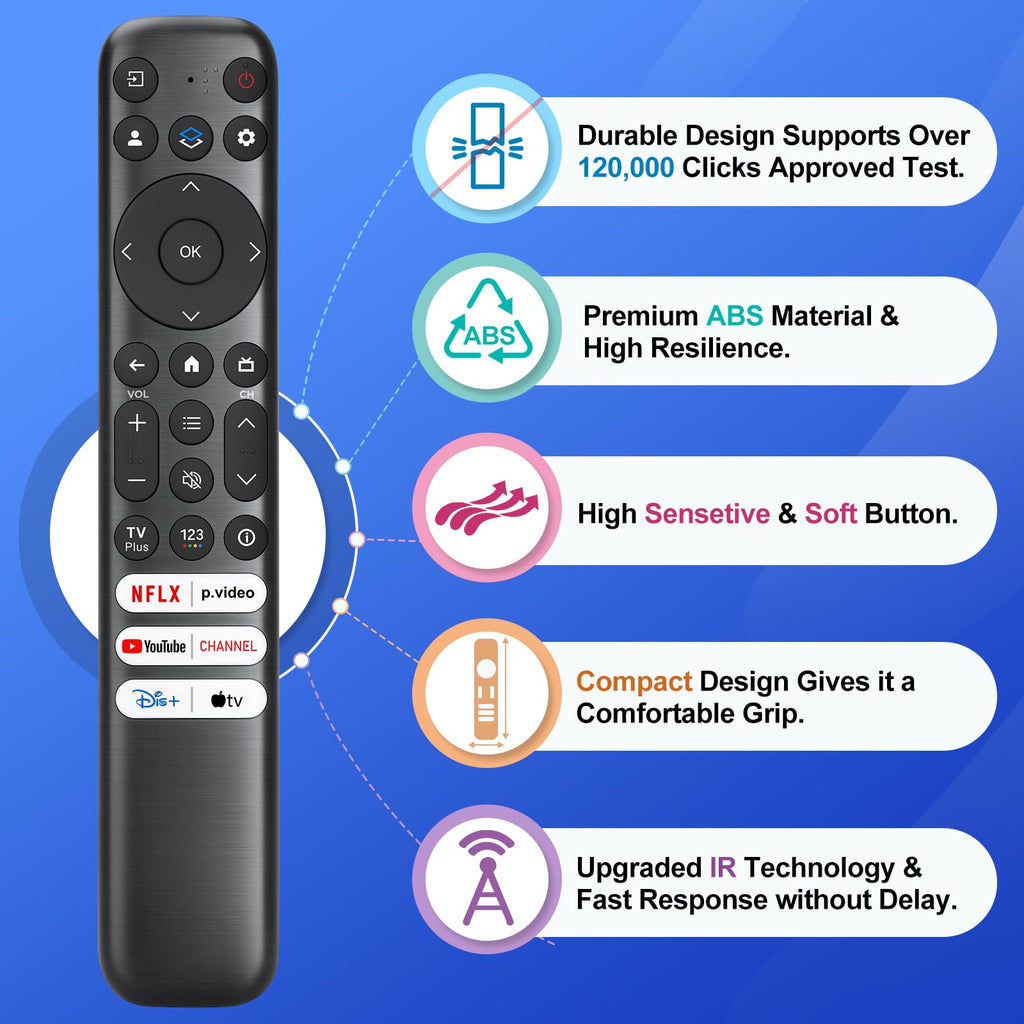 Only for TCL Google TV Remote Control Replacement, Responsive, No Setup | Rugged Durable RC813 Compatible with TCL QM8/QM7/S5/S4/S3/Q7/Q6/Q5 4K UHD HDR LED QLED QD-Mini LED Full-HD Smart TVs