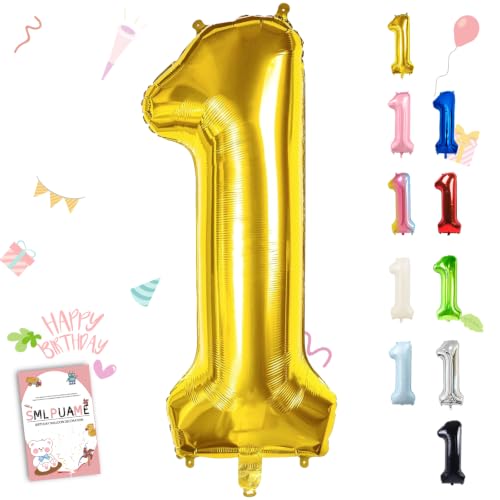 Smlpuame 40 Inch Gold Number 1 Balloon, 1st Birthday Decoration Boys Girls | Large Self Inflating Number Balloons, Mylar Foil Helium Balloon for Women Men Party Anniversary Supplies Reusable