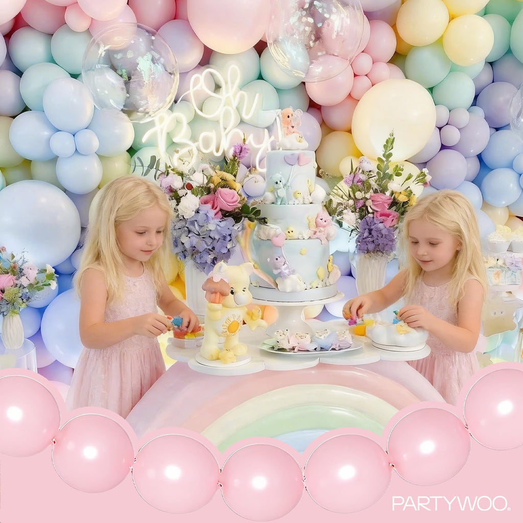 PartyWoo Pastel Linking Balloons 100pcs 6 Inch Rainbow Link Balloons | for Baby Shower Gender Reveal Engagement Bachelorette Easter Bridal Shower Anniversary Birthday Graduation Party Decorations