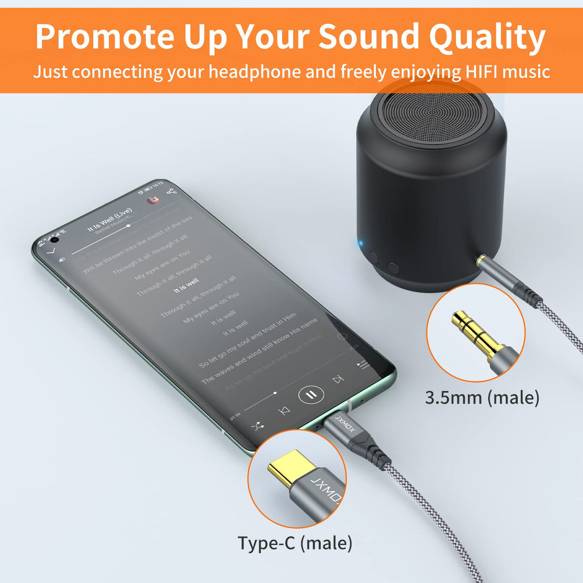 JXMOX USB C to 3.5mm Audio Aux Jack Cable (4ft), Type C to 3.5mm Headphone Car Stereo Cord Compatible with iPhone 17 16 15 Pro Max Air, Samsung Galaxy S25 S24 S23 S22 S21 Note 20, Pixel 9 8, iPad Pro