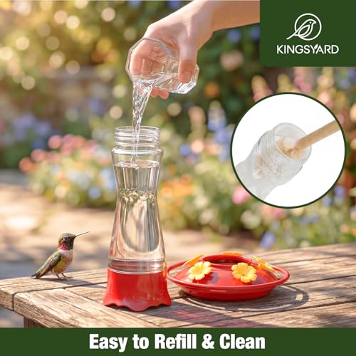 Kingsyard 2-Pack Glass Hummingbird Feeder for Outdoors Hanging, 10 oz Leak-Proof Humming Bird Feeders with Ant Moat & Bee Proof Feeding Ports, Hummingbird Gift for Bird Lovers (Clear)