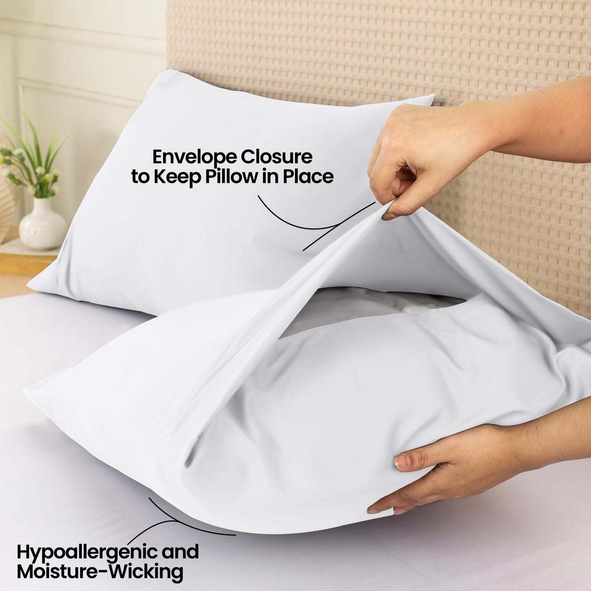 Pillow Covers Queen Size Set of 4, Soft and Comfy Pillow Cases, White | Hotel-Style Comfort, Extra Soft With Envelop Closure for Kids, Women & Men