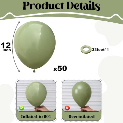 Togvu Sage Green Balloons, 50Pack 12 Inch Light Green Latex Party Balloons | Safari Woodland Forest Baby Shower Wedding Jungle Birthday Party Decorations