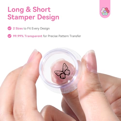 SAVILAND French Tip Tool Silicone Nail Stamper 4PCS | Long & Short Silicone Nail Stamp with Scrapers, Fast Easy French Nails, Nail Stuff for French Manicure Home DIY Salon