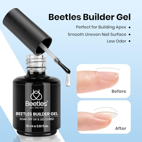 Beetles Builder Gel for Nails with Gel Base and Top Coat Set 3Pcs | 3-Step Clear Builder Nail System for Nail Overlay, Strengthening and Apex Building, UV Lamp Cured