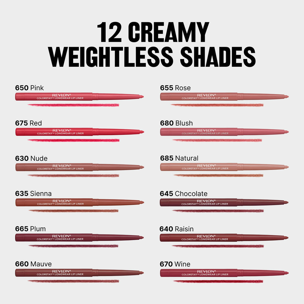 Revlon ColorStay Longwear Lip Liner, 630 Nude, 0.01 oz | Longwear lip liner with built-in sharpener. Rich color with smooth, easy-glide application.