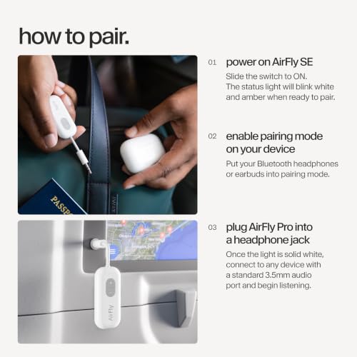 Twelve South AirFly SE, Bluetooth Wireless Audio Transmitter Adapter, White | Bluetooth Adapter for AirPods/Headphones, 20+ Hr Battery, Works with 3.5mm aux Jacks on Airplanes, TVs, Gym Equipment, Travel