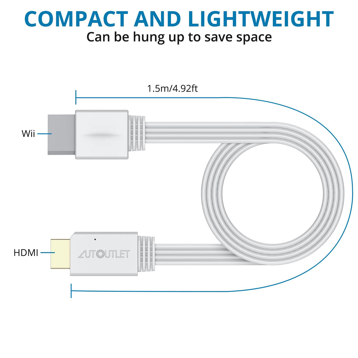 AUTOUTLET Wii to HDMI Adapter, 1080P Wii Converter Built-in 5ft HDMI Cable | for Full HD Device, Plug & Play, Compatible with Nintendo Wii, Wii U, Supports All Wii Display Modes, White