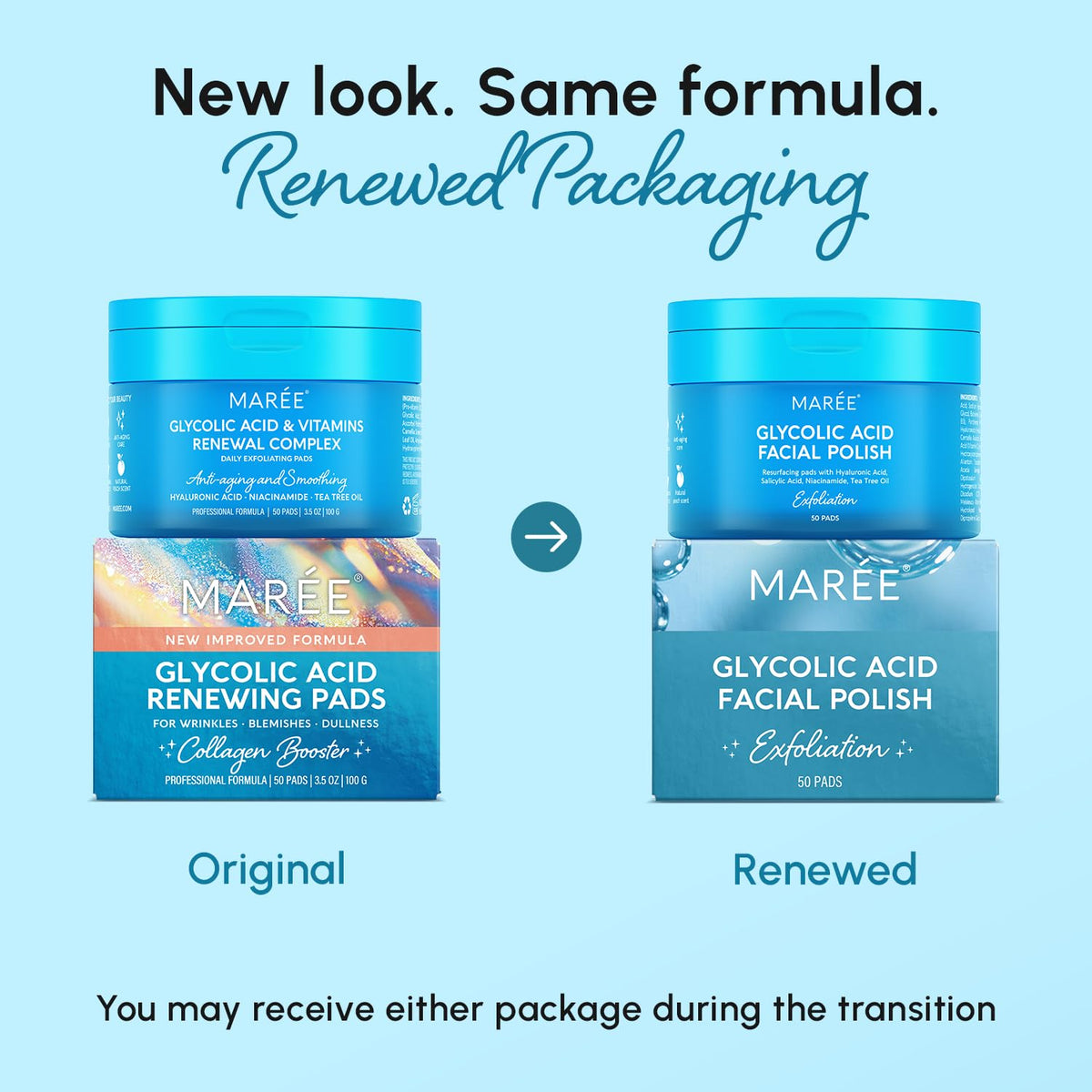 MAREE Glycolic Acid Toner Pads - Face Pads for Exfoliating Peel Zero Pore | Glycolic acid pads, sun spot remover for face, exfoliating face pads with glycolic acid and salicylic acid, acne wipes