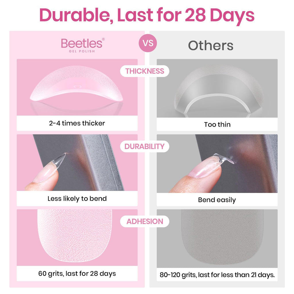 Beetles Medium Almond Nail Tips 576pcs 12 Sizes Pre-Etched Soft Gel Tips | Half Matte Full Cover Press on False Nail Tips Acrylic Nails DIY Extension Gift for Women
