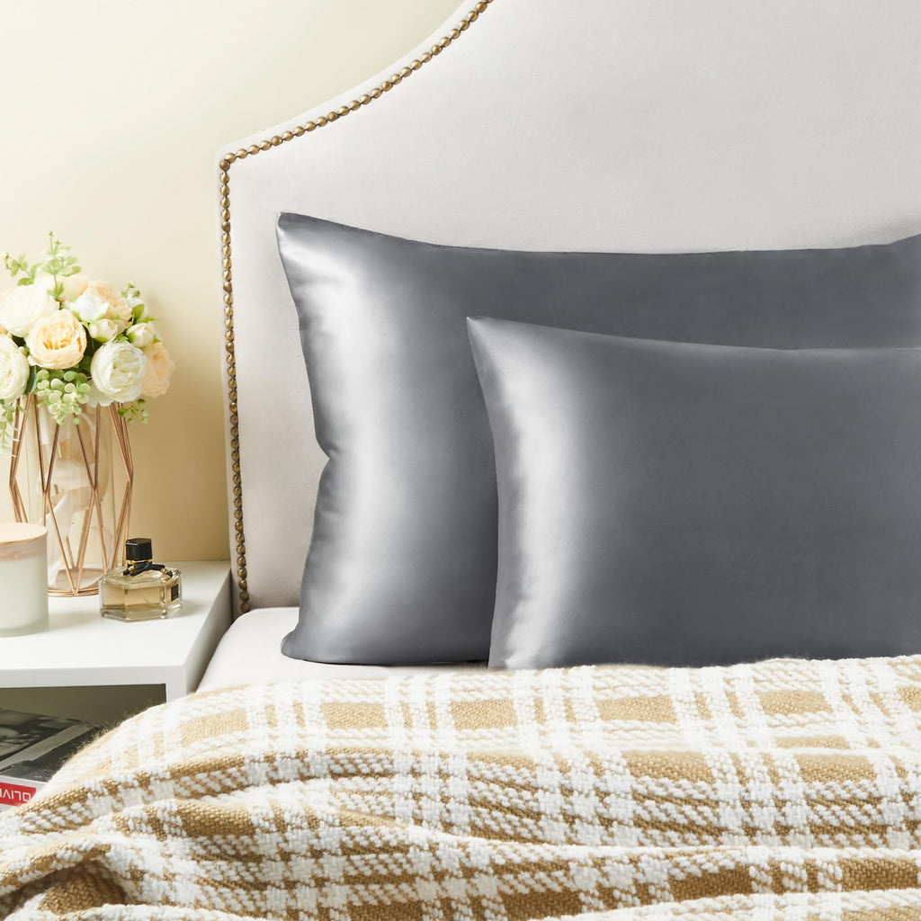 BEDELITE Satin Pillowcases, Queen Size 20x30 Inch, Dark Grey, Set of 2 | Similar to Silk Pillow Cases, Soft and Cooling, Reduces Friction, Gentle on Hair and Skin, Envelope Closure, Women Men Gift