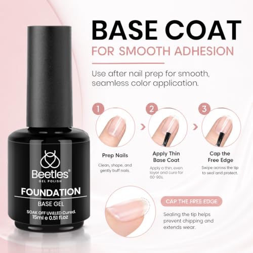 Beetles 3Pcs 15 ml White Gel Nail Polish with Gel Base and Top Coat Set | Soak-Off UV Lamp, Glossy Long-Lasting French Manicure Art Design Kit
