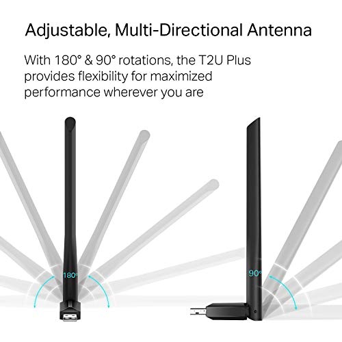 TP-Link AC600 USB WiFi Adapter for Desktop PC - USB Wireless Adapter for PC | WiFi dongle for PC with 2.4GHz, 5GHz High Gain Dual Band 5dBi Antenna, Supports Win11/10/8.1/8/7/XP, Black (Archer T2U Plus)