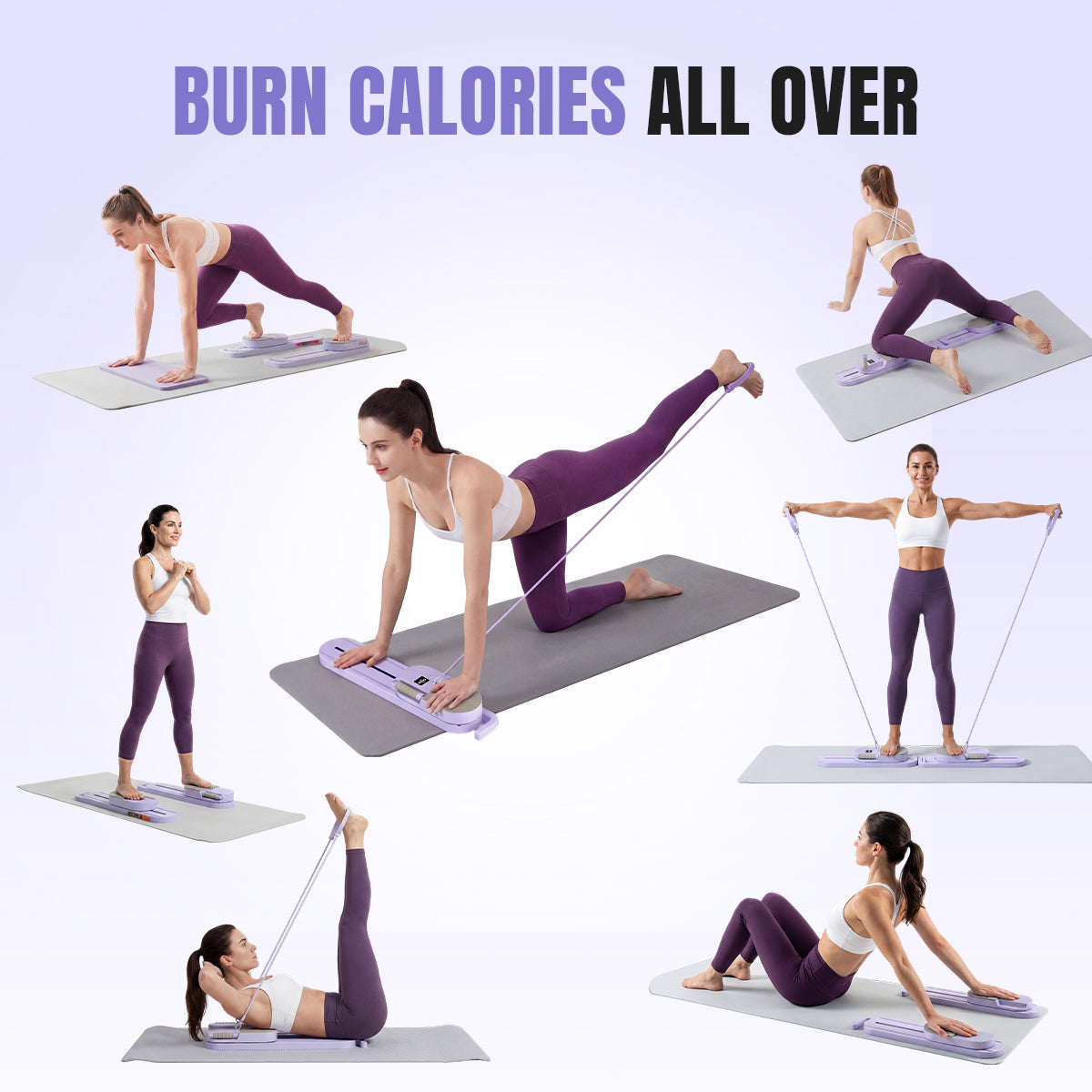 RELIFE All-in-One Pilates Reformer Board with Ski Simulator & Knee Pad Portable Split Pilates Machine for Abs, Glutes, Waist, Arms & Legs Training
