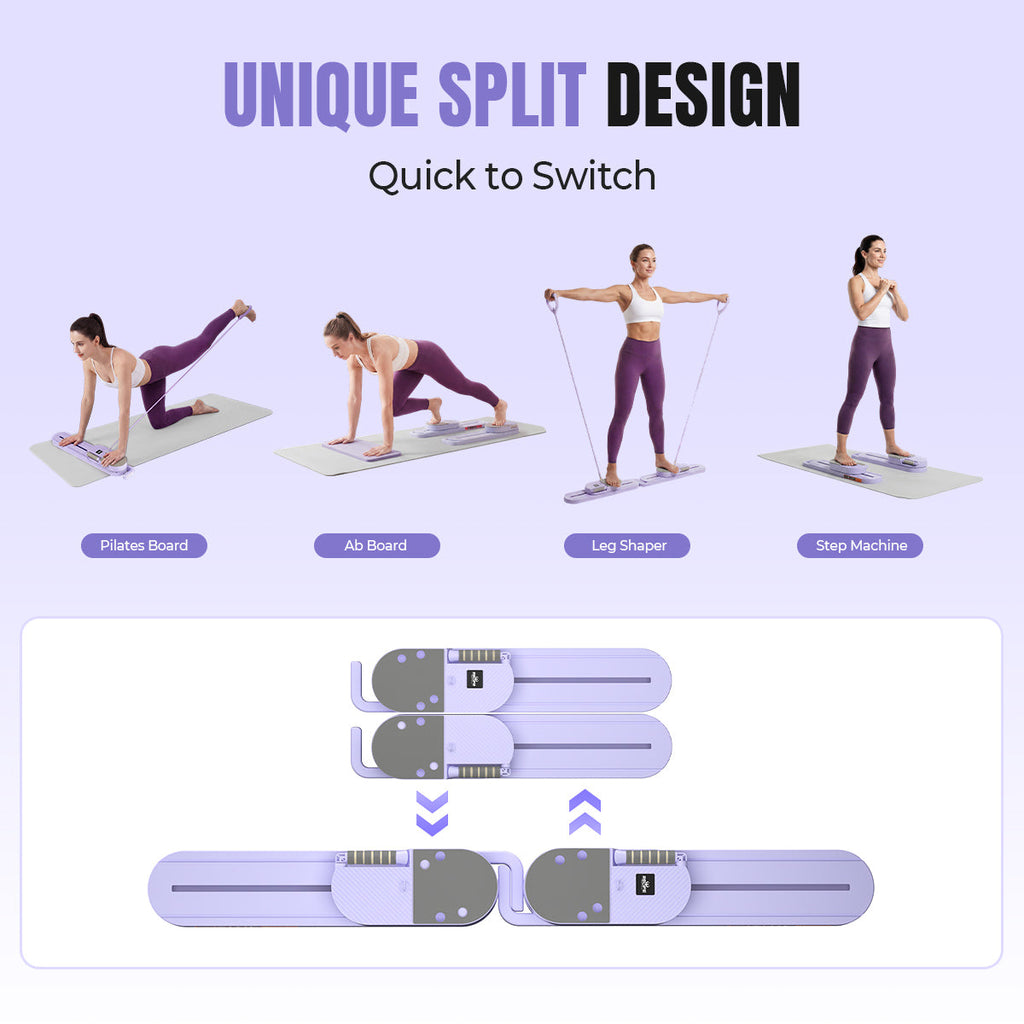 RELIFE All-in-One Pilates Reformer Board with Ski Simulator & Knee Pad Portable Split Pilates Machine for Abs, Glutes, Waist, Arms & Legs Training