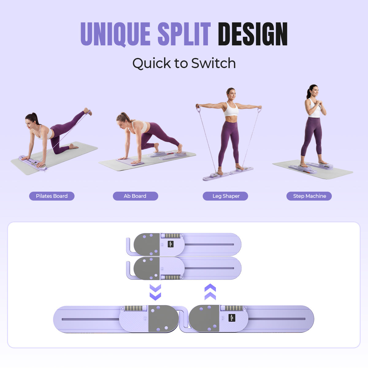 RELIFE All-in-One Pilates Reformer Board with Ski Simulator & Knee Pad Portable Split Pilates Machine for Abs, Glutes, Waist, Arms & Legs Training